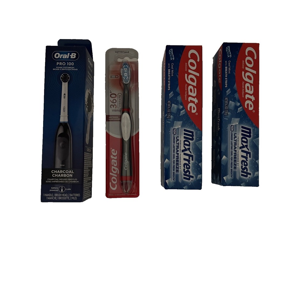 4 - PACK  Pro 100 Charcoal, Battery Powered Electric Toothbrush + 360 Toothbrush